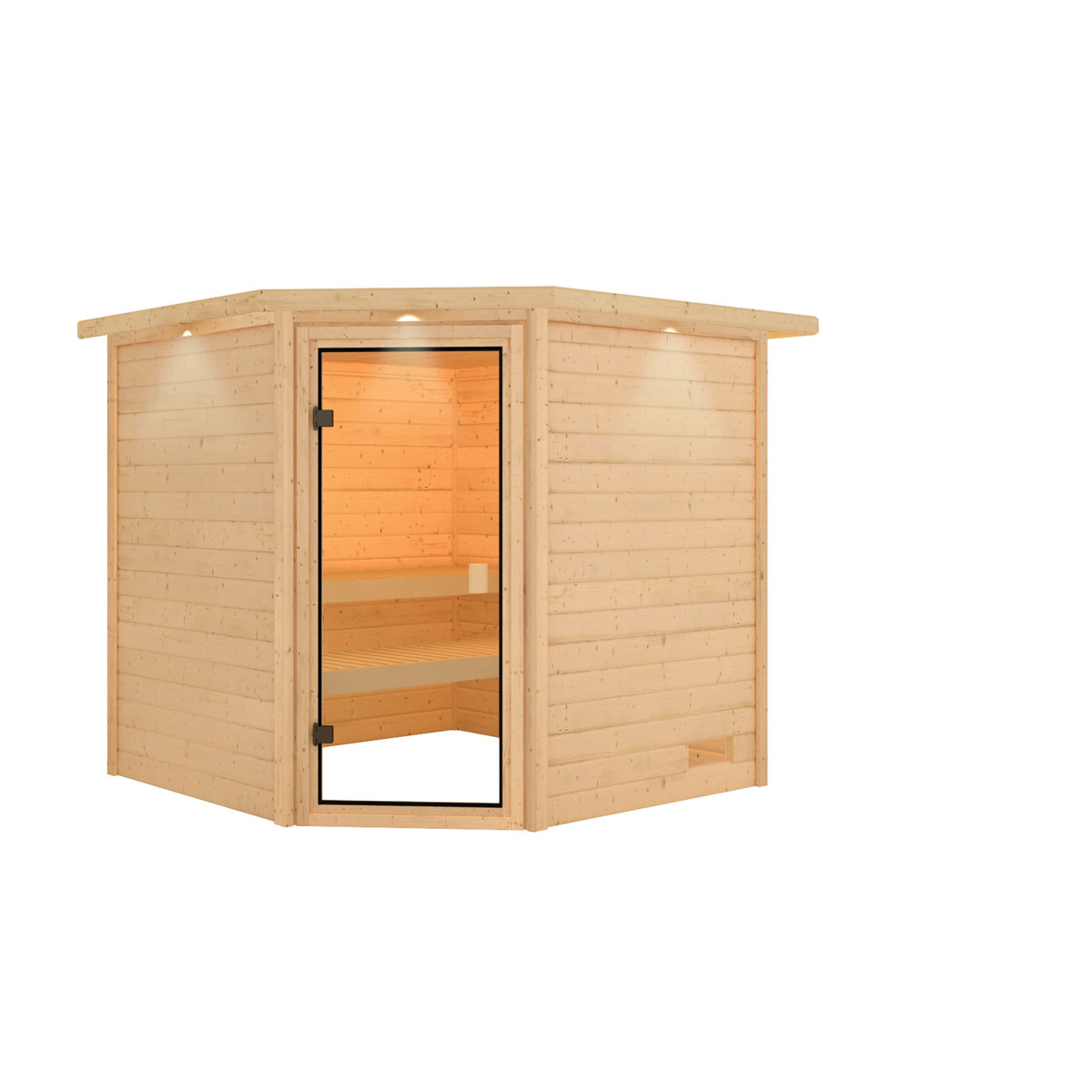 Karibu Sauna Tilda mit Kranz naturbelassen ohne Ofen Bild 2