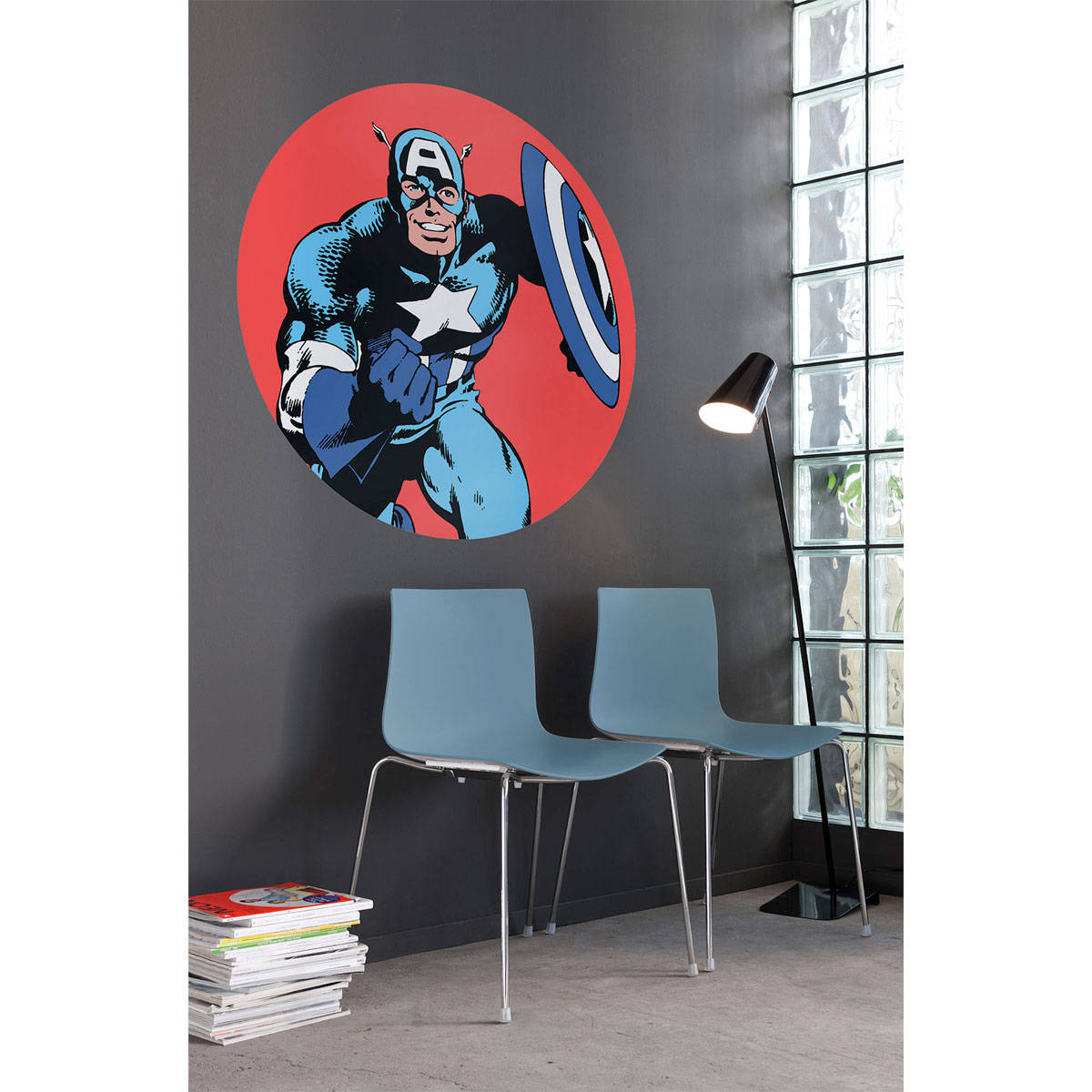 Komar  Selbstklebende Vlies Fototapete rund Marvel PowerUp Captain America Durchmesser 125 cm Bild 3