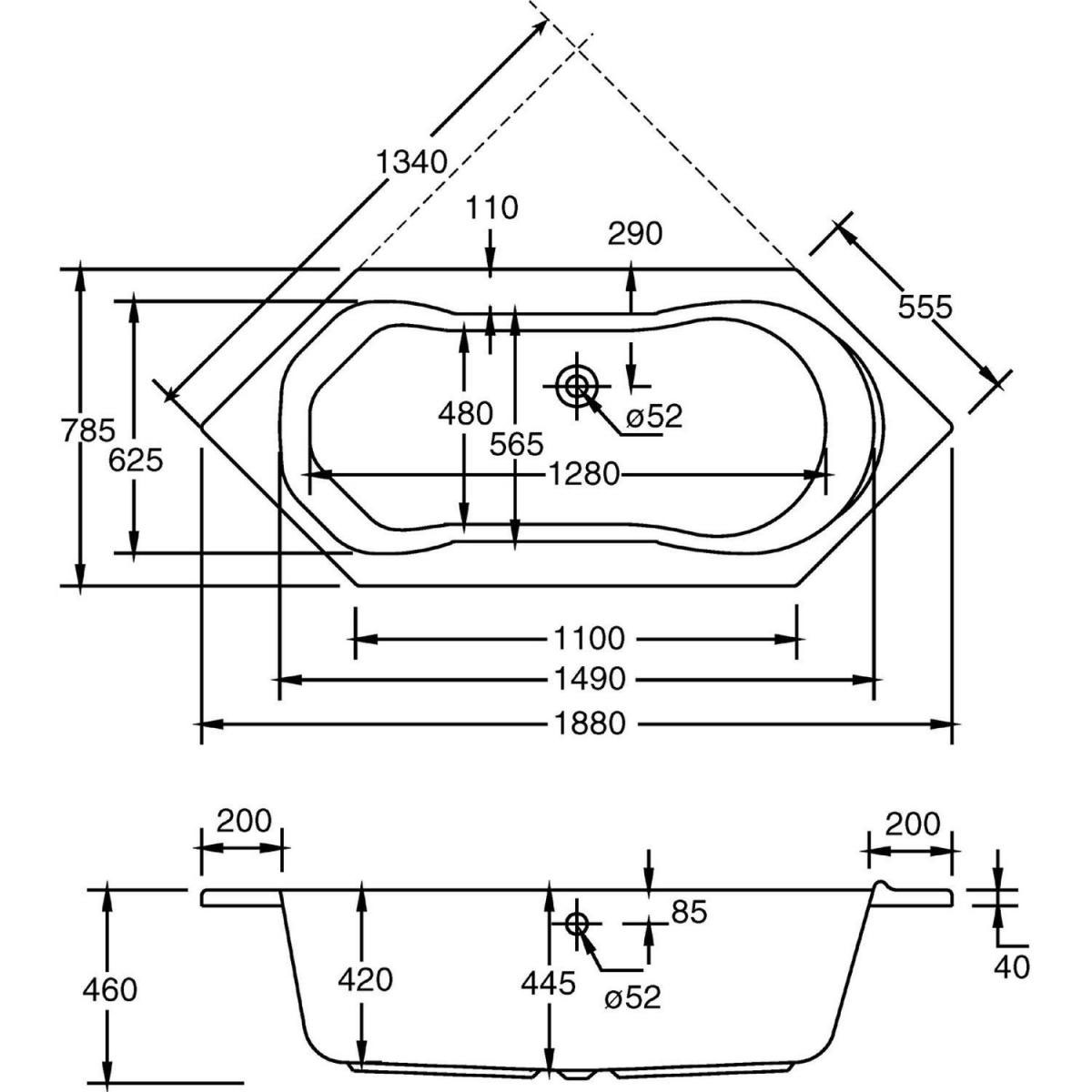 Ottofond Badewanne Ravenna 1900 x 800 mm weiß Bild 3