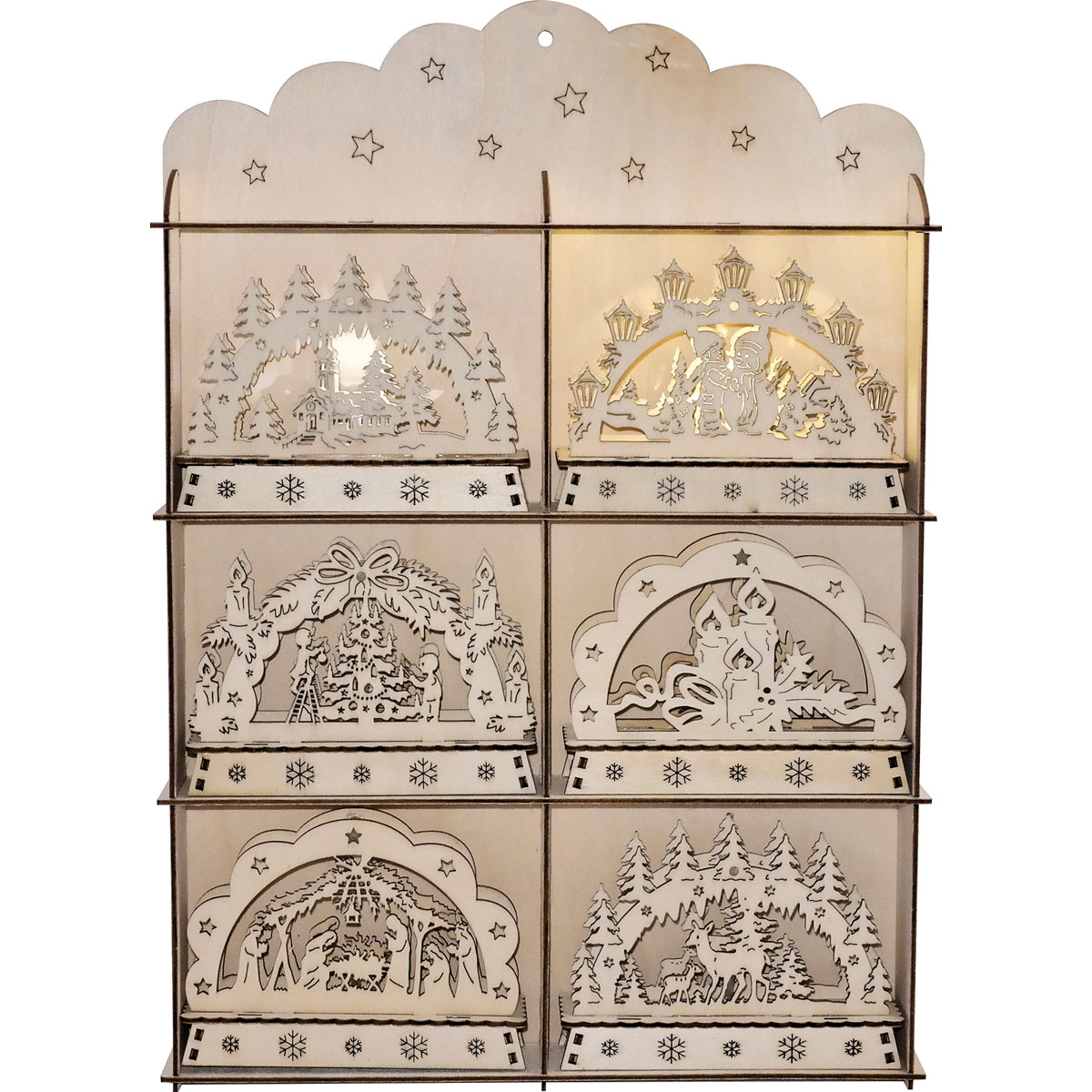 LED-Holzdeko fuer Batteriebetrieb 12 teilig 