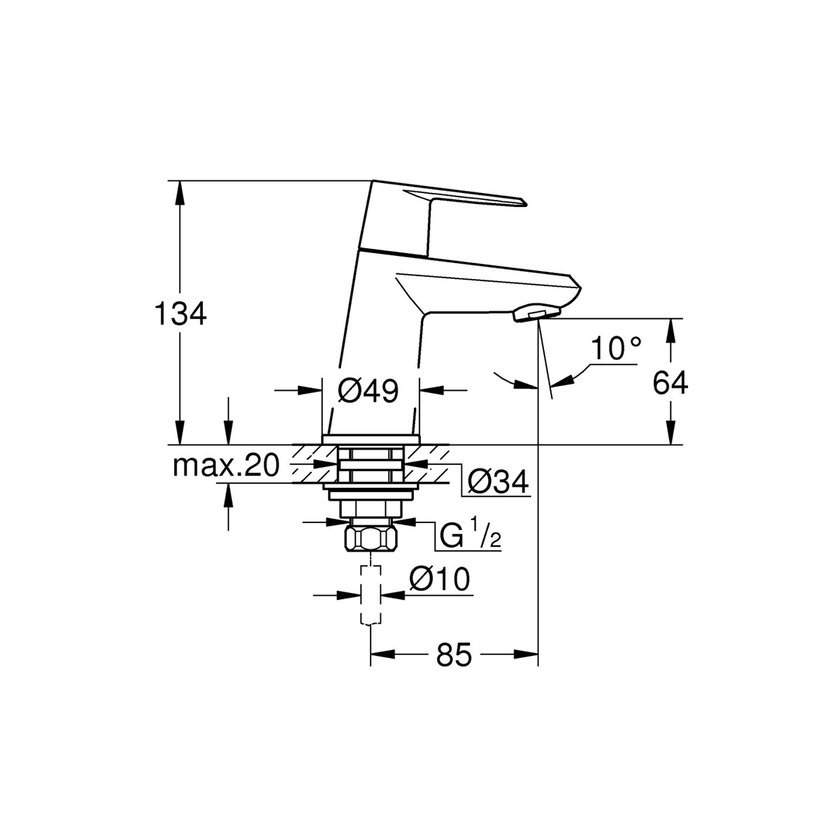 Grohe Standventil Eurodisc Cosmopolitan chrom Durchmesser 4,9 x 13,4 cm Bild 2