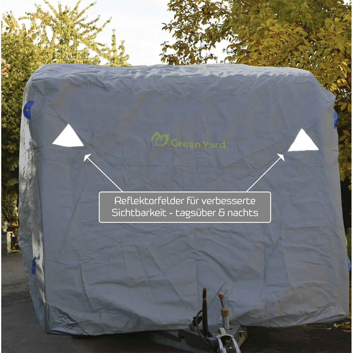 GreenYard Wohnwagen Abdeckplane mit Reflektoren Größe XL 670 x 250 x 220 cm Bild 3