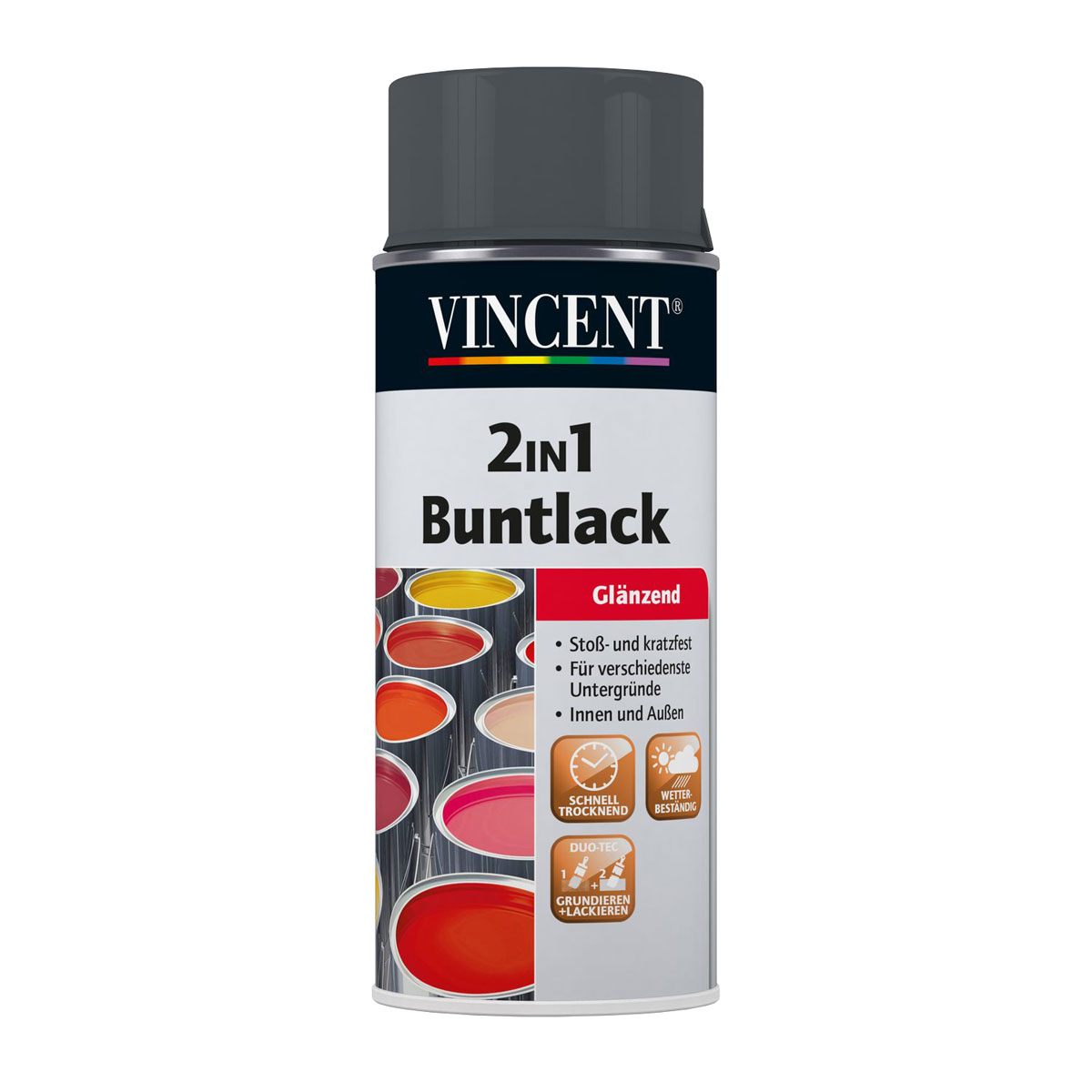 Vincent 2in1 Buntlack Spray anthrazitgrau glänzend 400 ml
