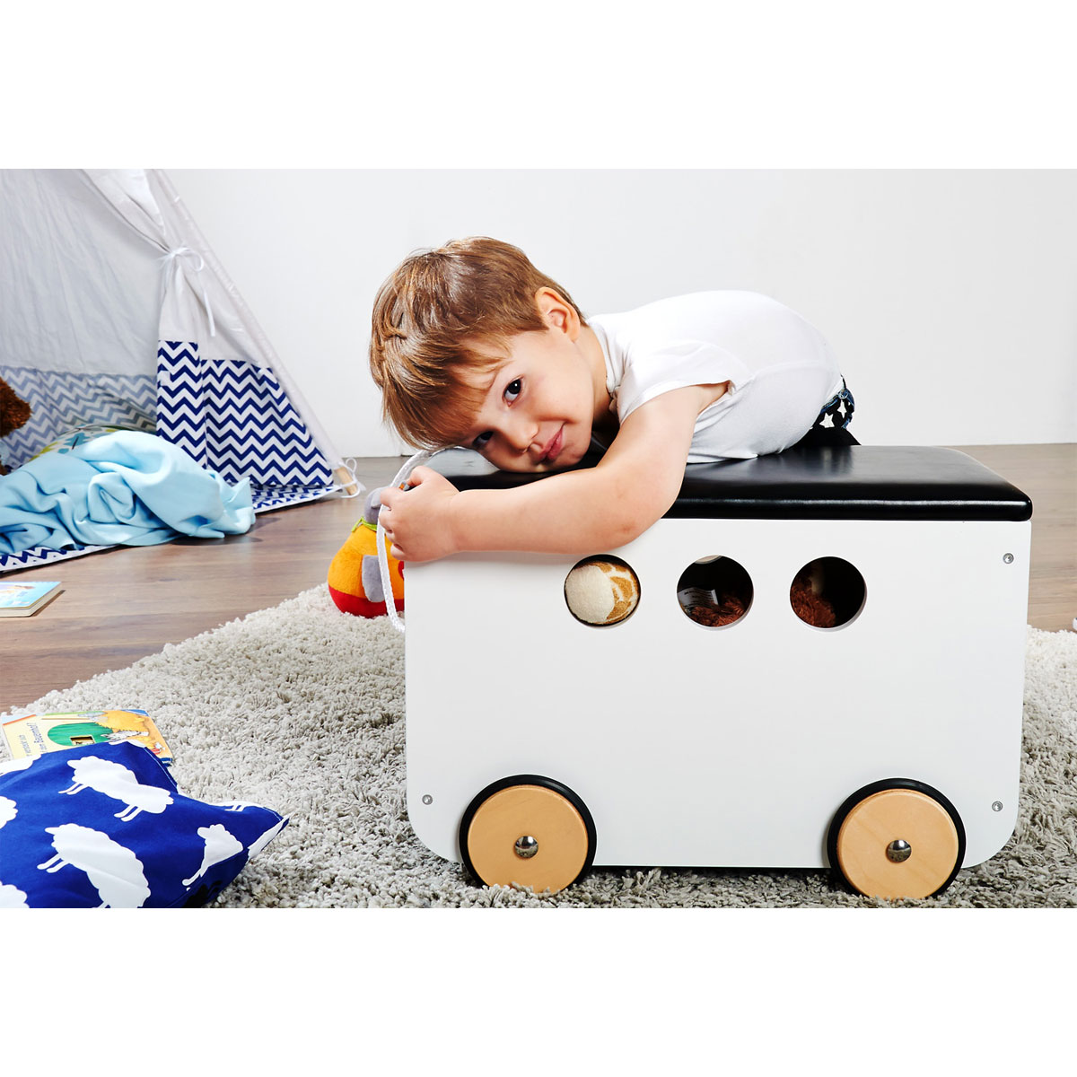 Pinolino Spielzeugkiste mit Rollen Jim, weiß Bild 2