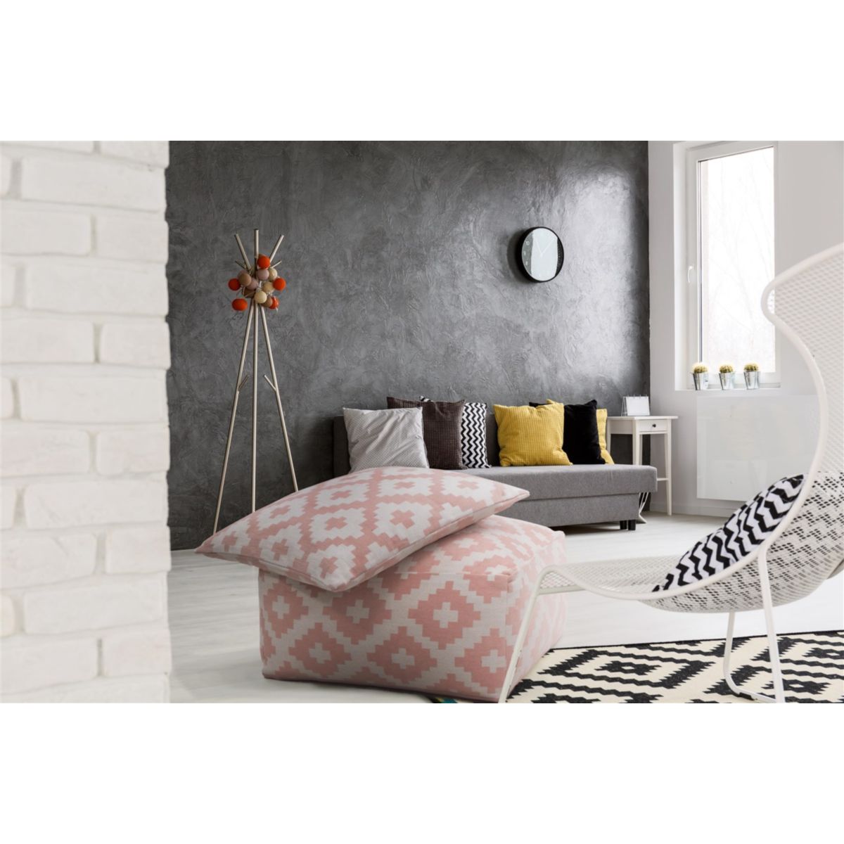 Pouf und Kissen Set Unwind 260 weiss pastellrosa 80x80cm Bild 4