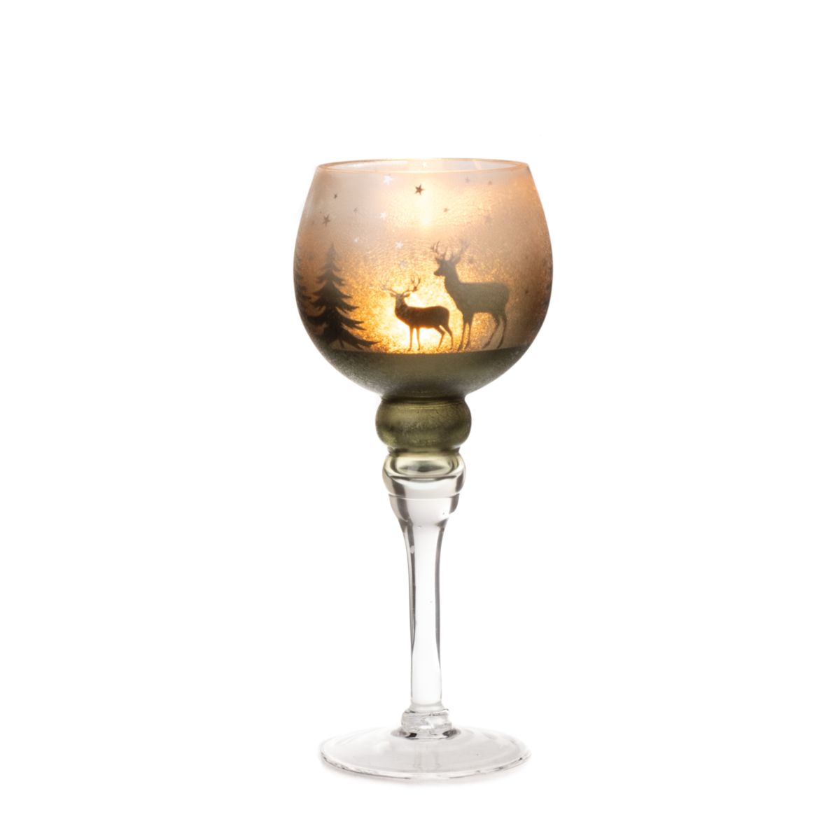 Windlicht Winter auf Fuß 13x30cm Glas silber grün