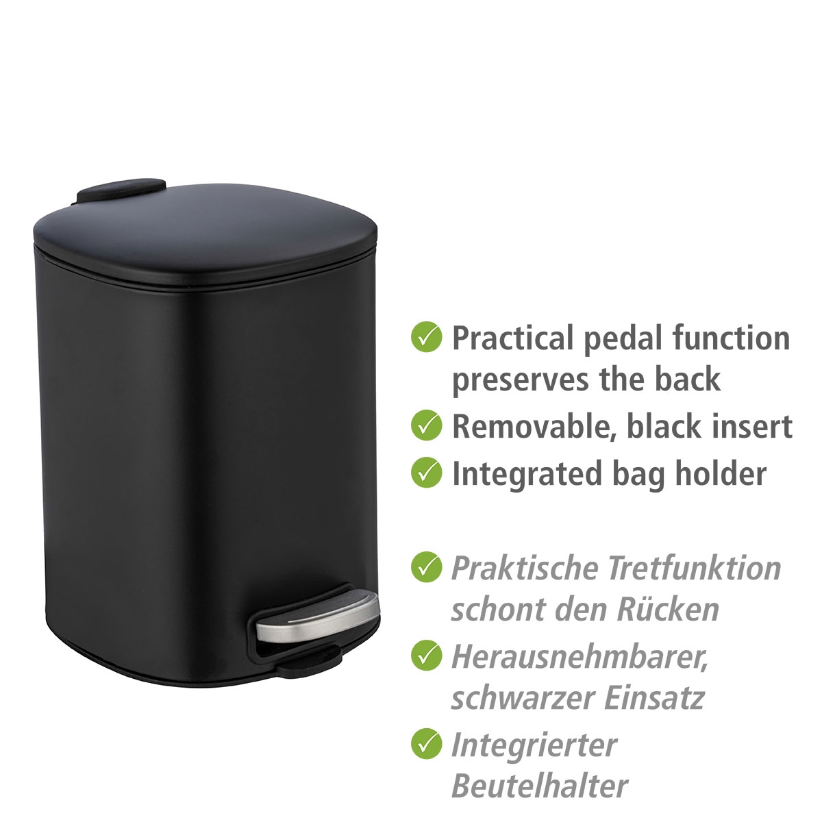 Wenko  Treteimer Alassio Schwarz 5 L Easy-Close Absenkautomtik Bild 3