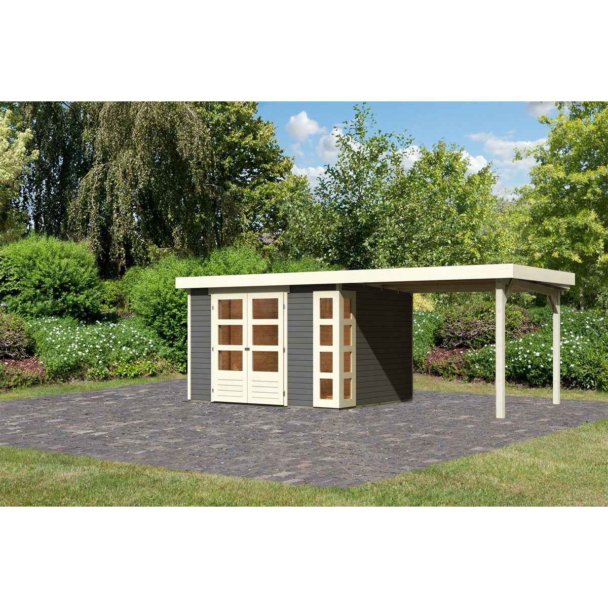 Karibu BBH Kerko 5 Set mit Anbaudach terragrau