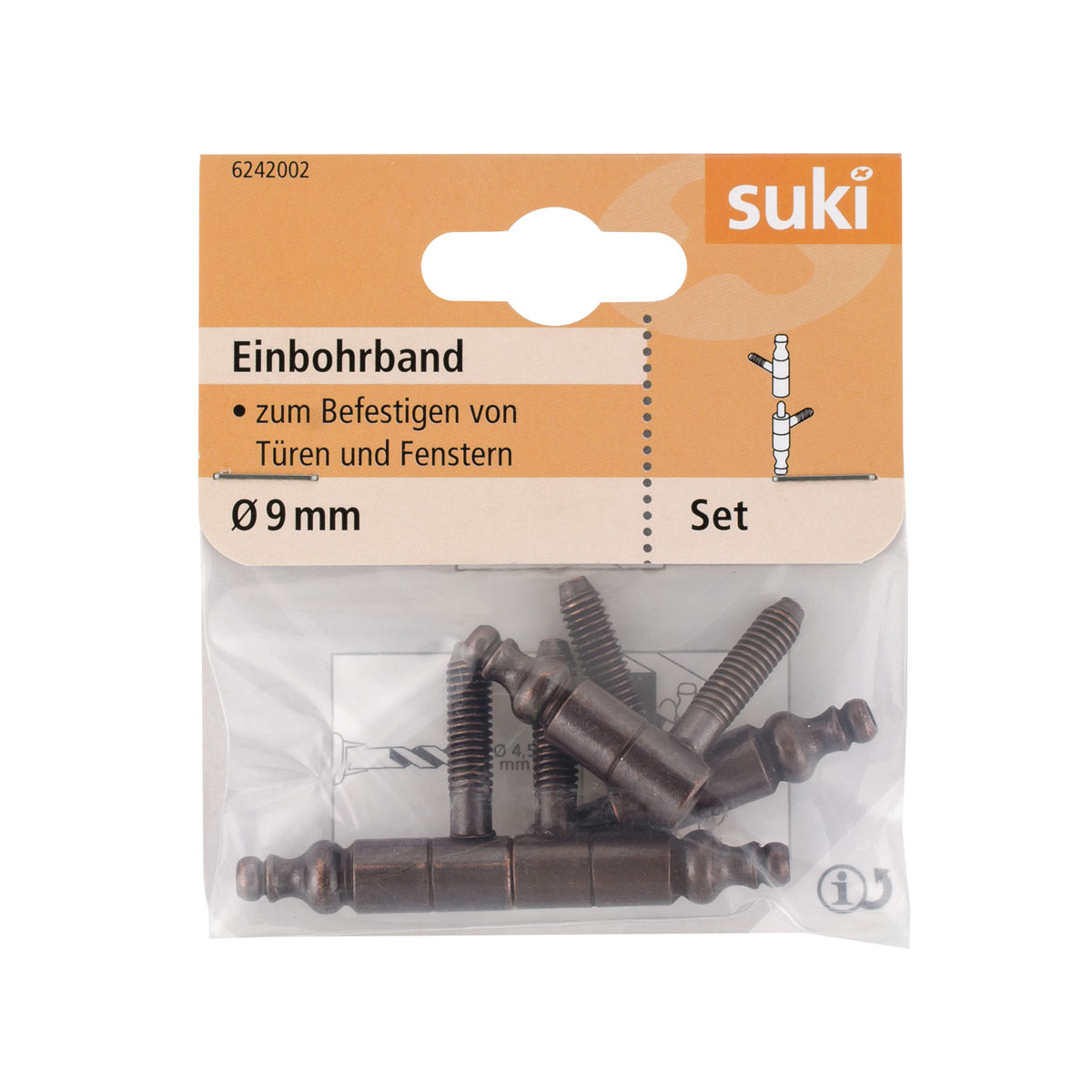 Suki Einbohrband Stahl Durchmesser 0,9x Durchmesser 0,54 x 2,5 cm brüniert 2 Stück Bild 1