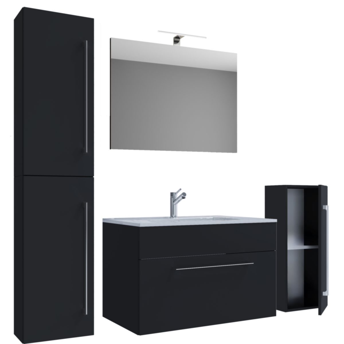 Waschplatz 60 cm 5-teiliges Set 1 Schubfach mit Spiegel schwarz Bild 3