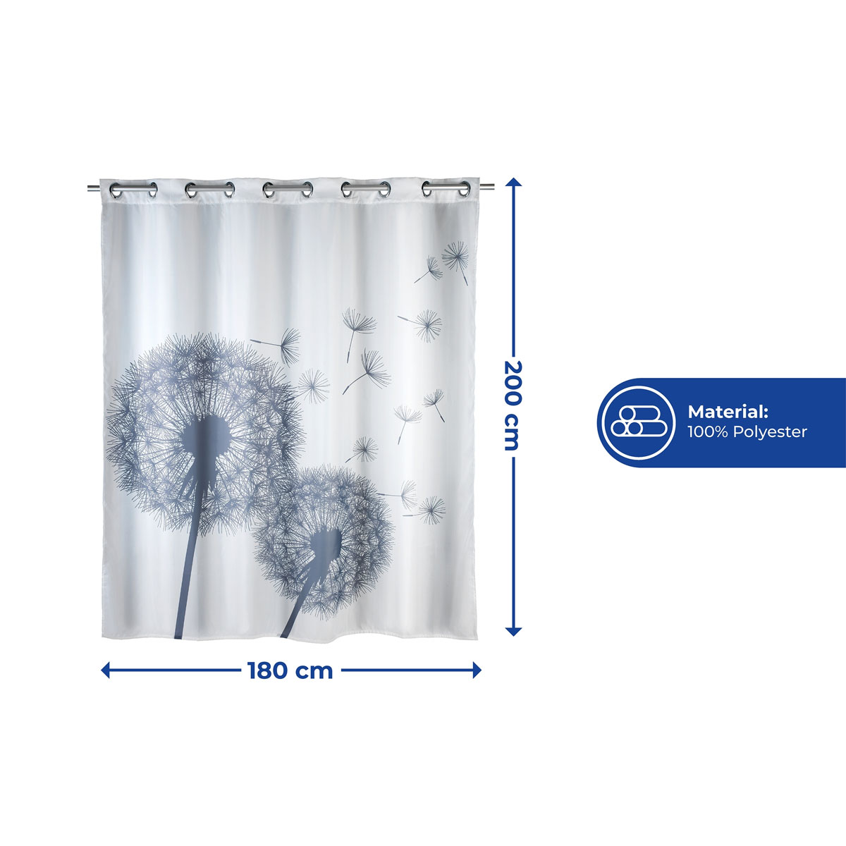 Wenko  Anti-Schimmel Duschvorhang Astera Flex Textil Polyester 180 x 200 cm waschbar Bild 4