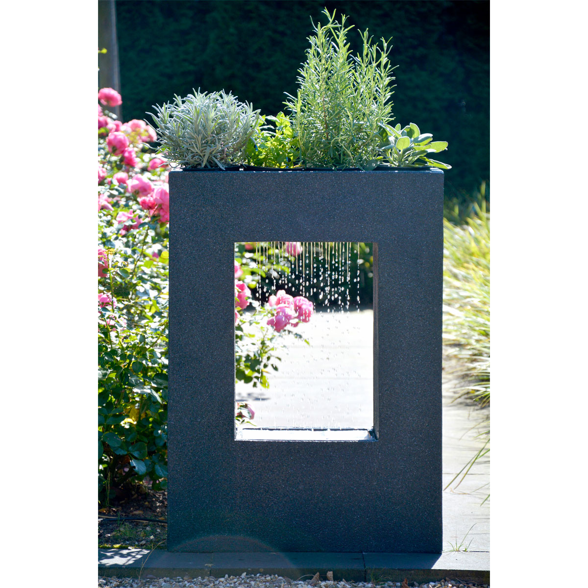 dobar XL Design-Gartenbrunnen mit Pflanzkasten 76 x 54,5 x 19 cm dunkelgrau Bild 5