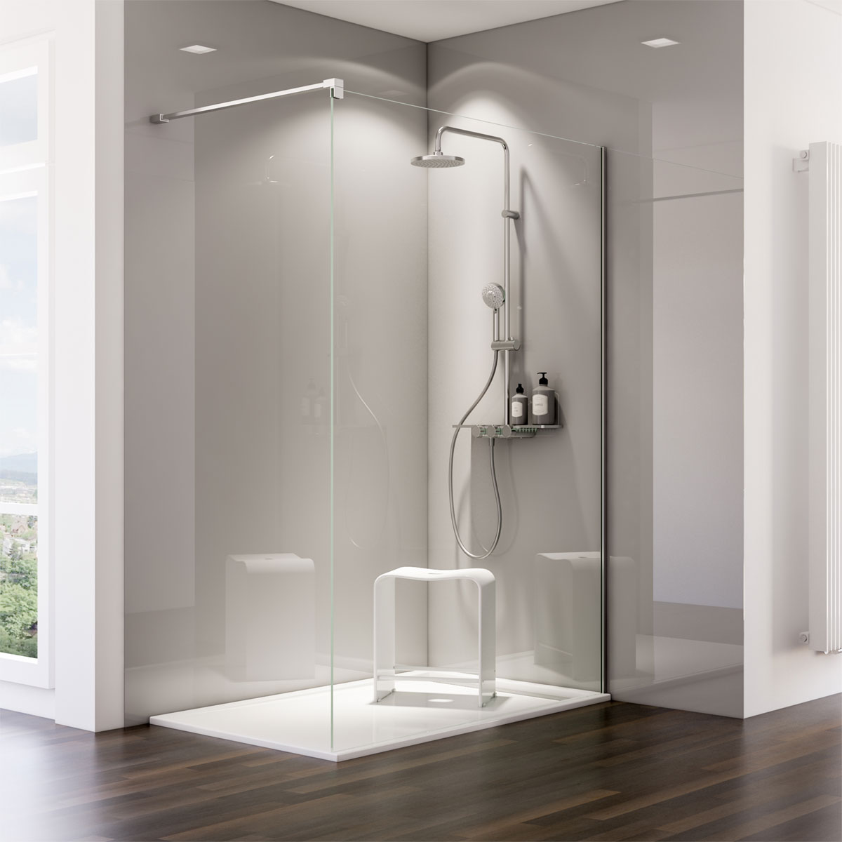 Schulte ExpressPlus Duschrueckwand DecoDesign Hochglanz Reflex grau 2550 x 1500