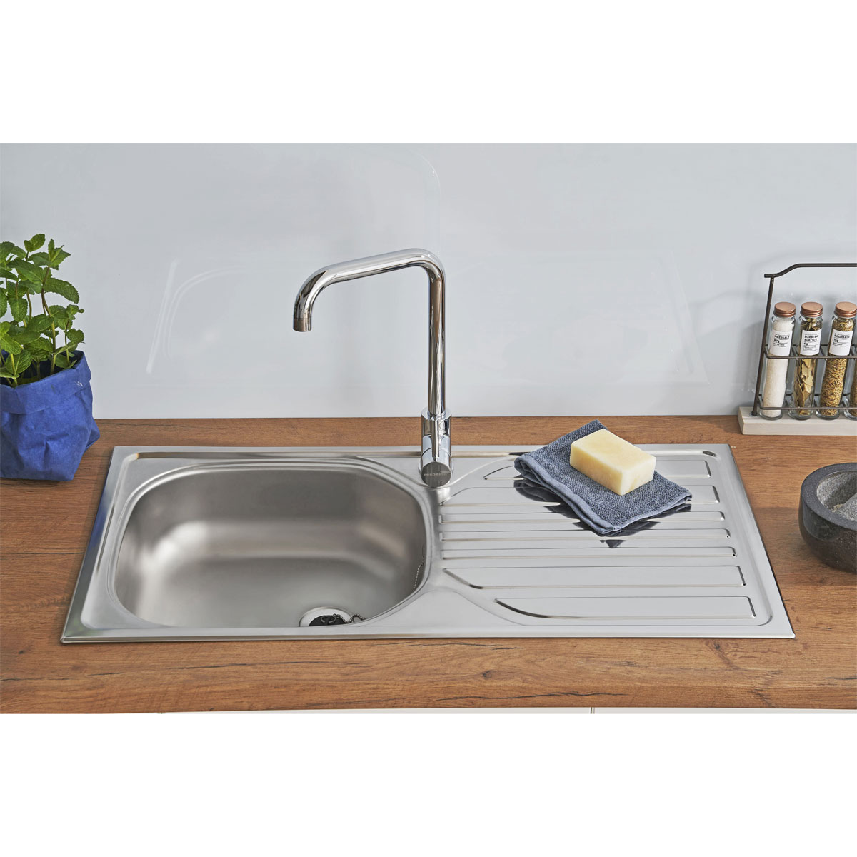 Respekta Edelstahl-Spüle inkl Ab- und Überlaufgarnitur 86 cm Bild 5