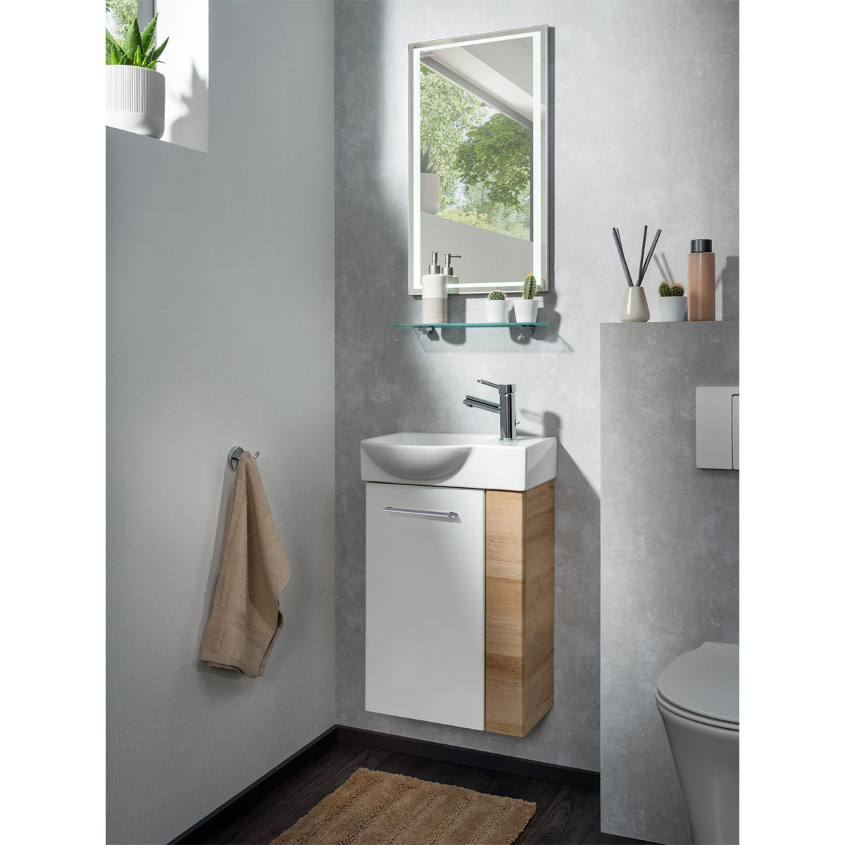 Fackelmann  Gäste-WC Waschtischunterschrank links SBC 440 x 600 x 243 mm AstEiche/Weiß Bild 6