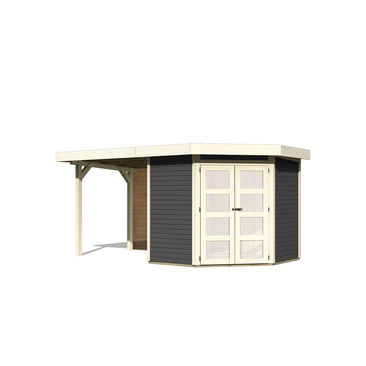 Karibu  Gartenhaus Goldendorf 3 terragrau mit Anbaudach und Rückwand Bild 3