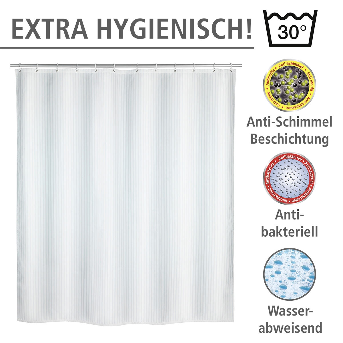 Wenko  Anti-Schimmel Duschvorhang Palais Textil Polyester 180 x 200 cm waschbar Bild 3