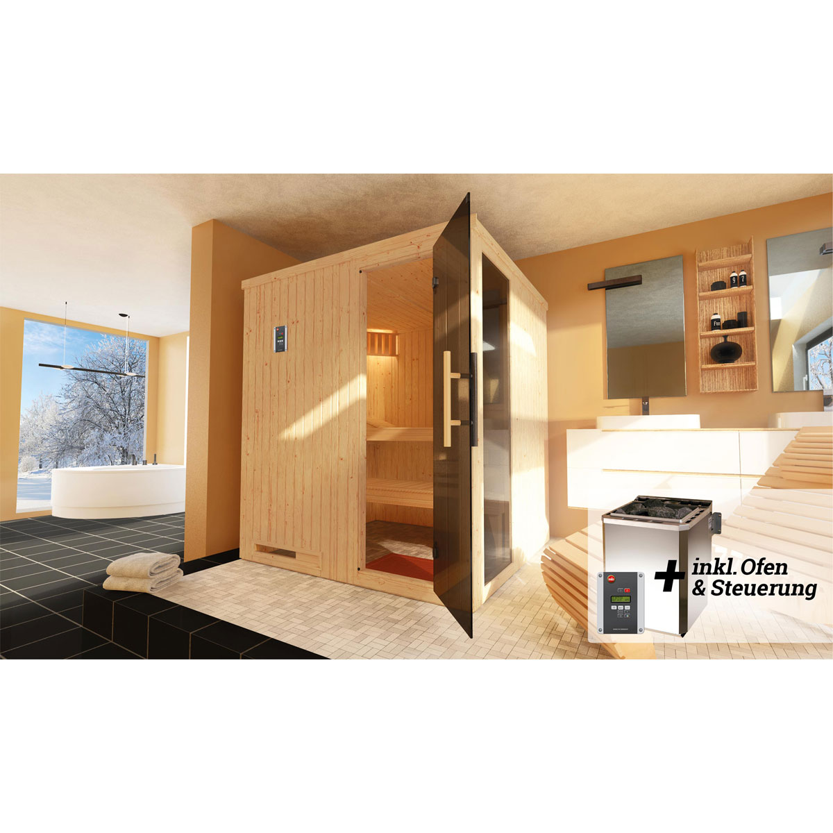 Weka  Elementsauna Halmstad Größe 2 Sparset 7,5 kW BioS Massivholztuer Bild 2