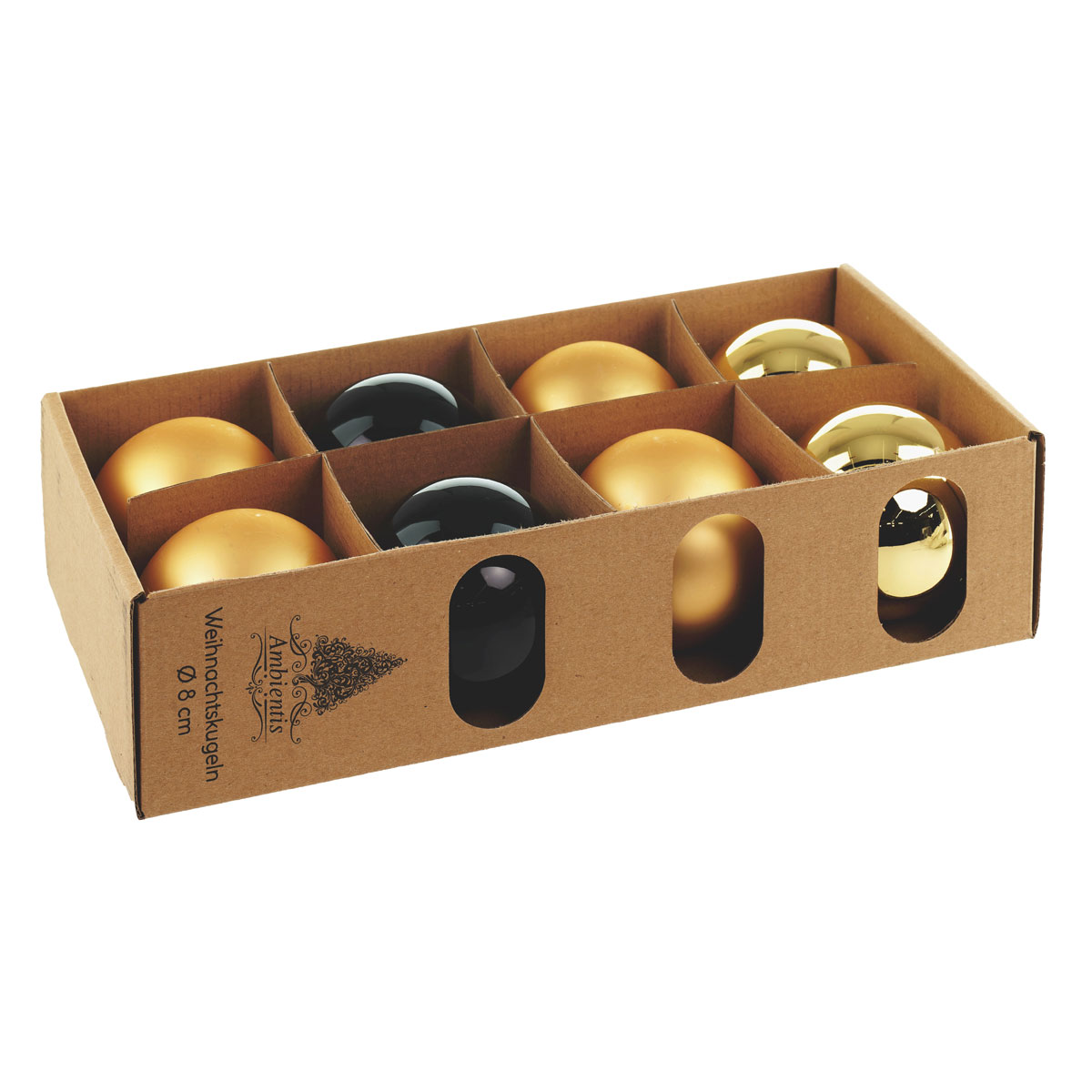 Ambientis Glaskugeln 8 cm schwarz gold Mix