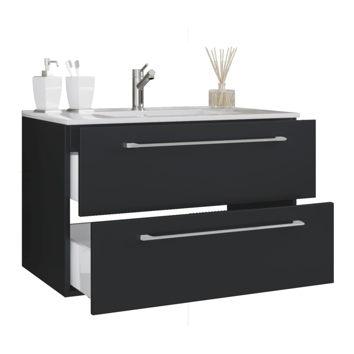 Waschplatz 60 cm 2-teilig 2 Schubfächer schwarz