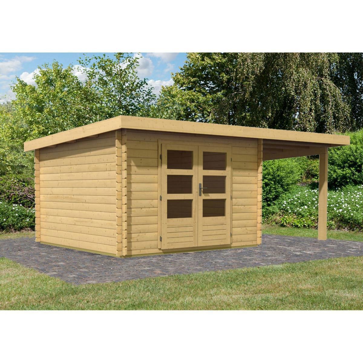 Karibu Gartenhaus Bastrup mit Schleppdach 200 cm naturbelassen 300 x 262 x 202 cm Bild 1