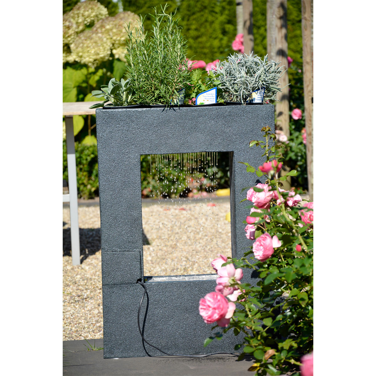dobar XL Design-Gartenbrunnen mit Pflanzkasten 76 x 54,5 x 19 cm dunkelgrau Bild 3