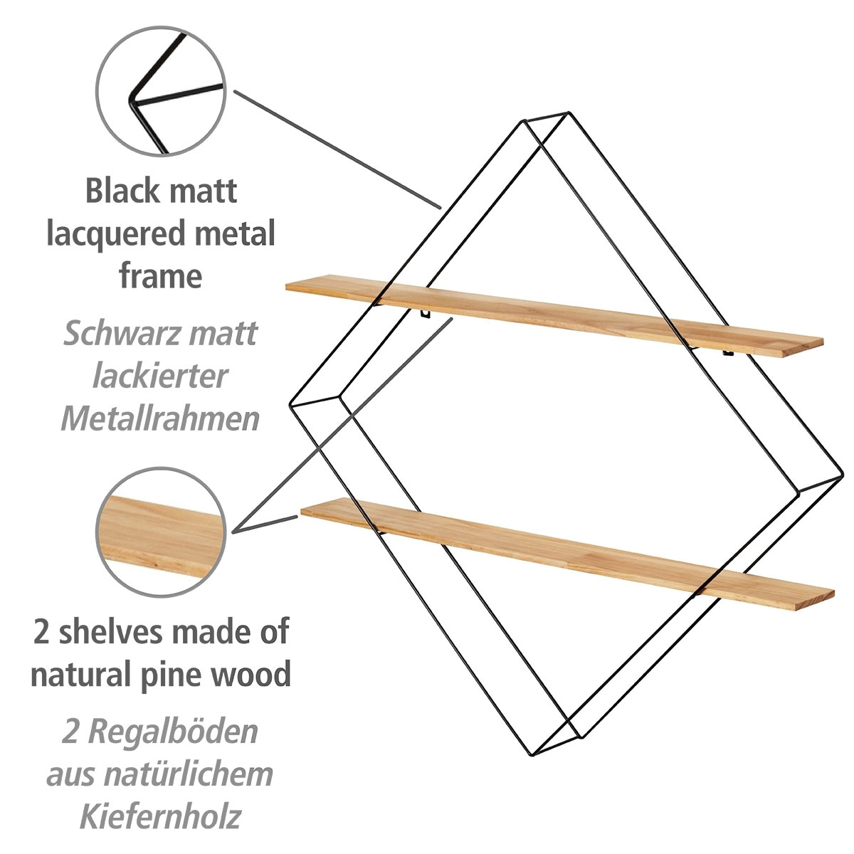 Wenko  Wandregal Geo Raute mit 2 Ablagen Bild 2