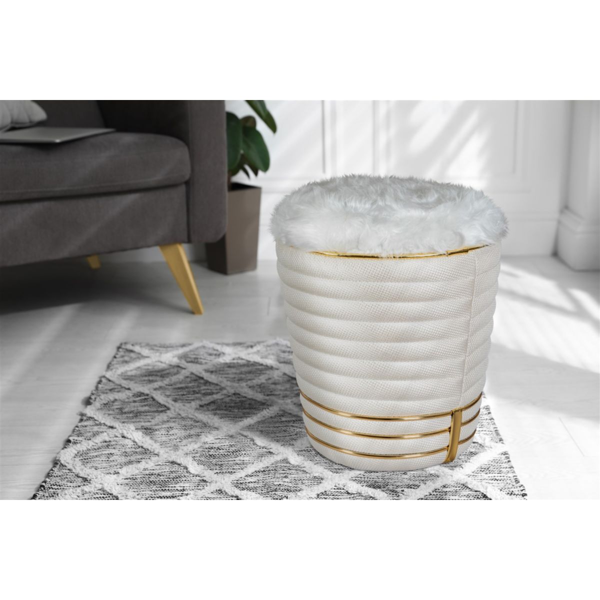 Kayoom Hocker Doric 345 Elfenbein / Gold Bild 3