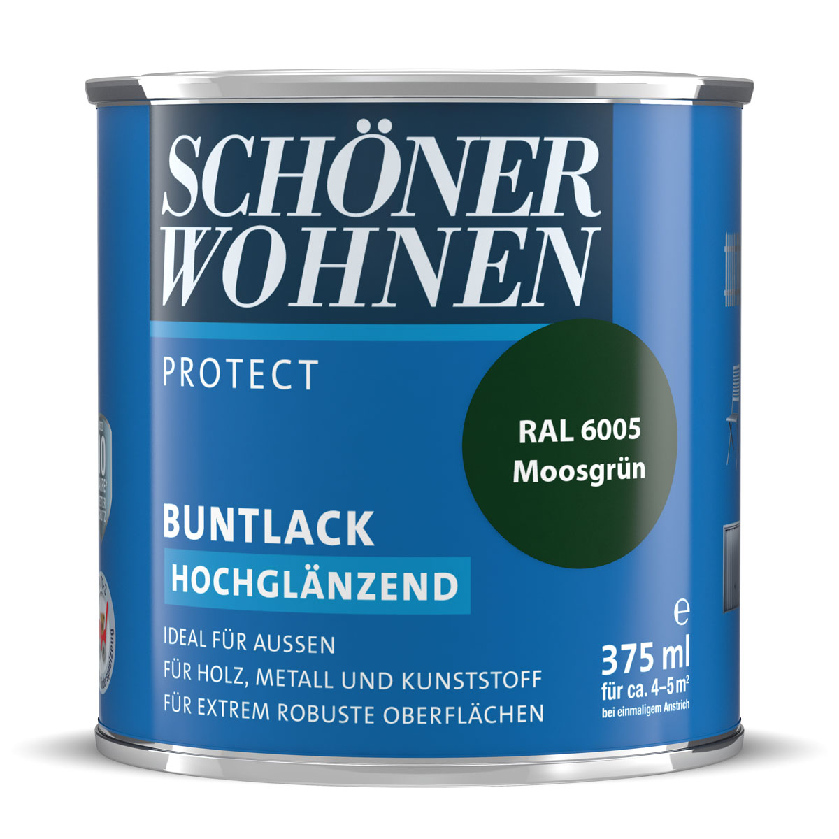 Schöner Wohnen Farbe Buntlack Protect moosgrün hochglänzend 375 ml