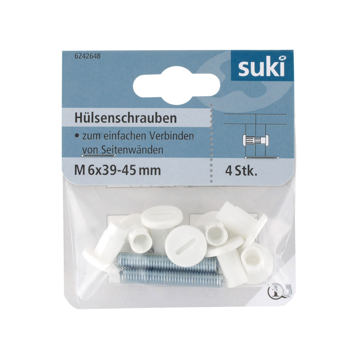 Suki Hülsenschraube Senkkopf 39-45 mm weiß 4 Stück Bild 1