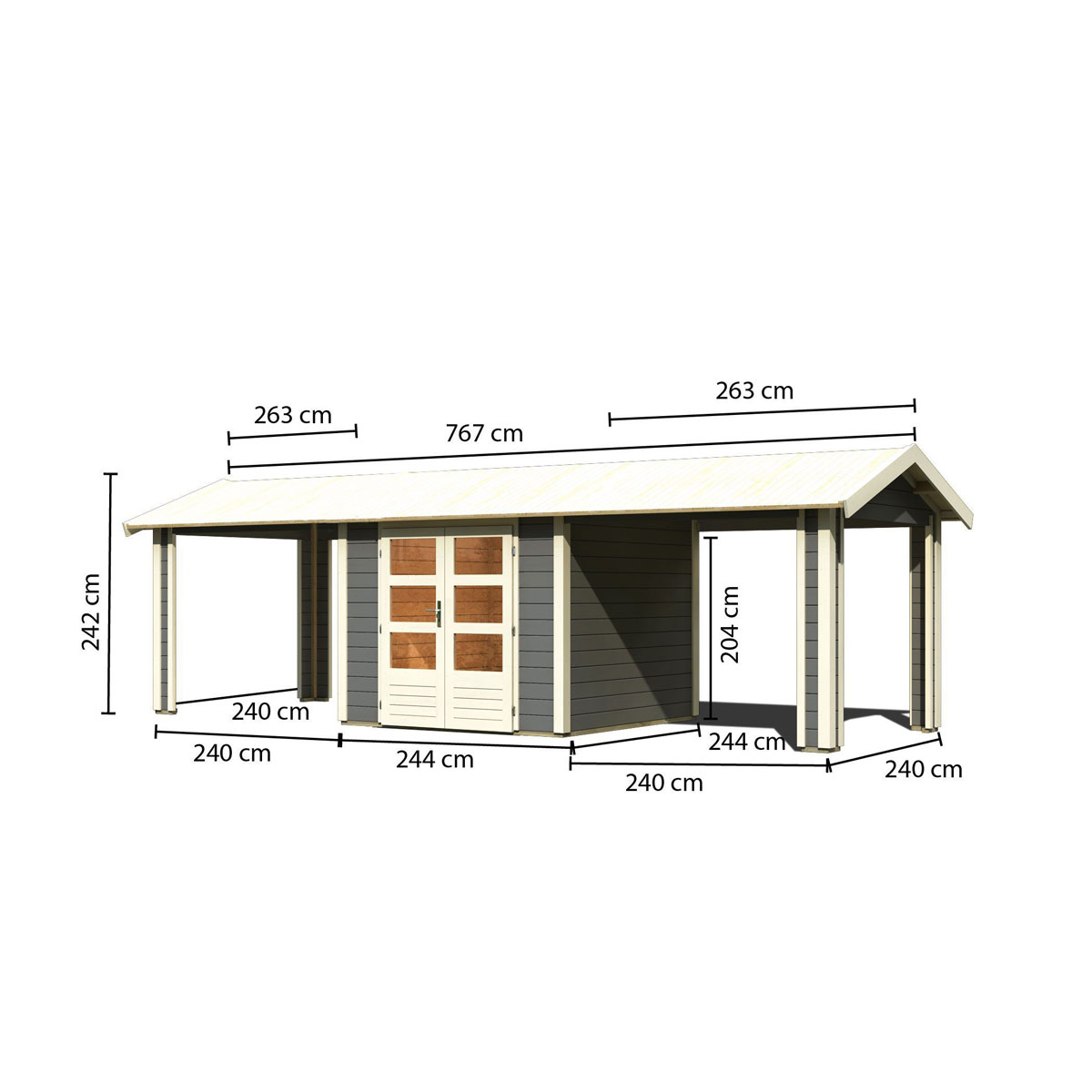 Karibu  Blockbohlenhaus Theres 3 terragrau mit 2 Dachausbauelementen Bild 2