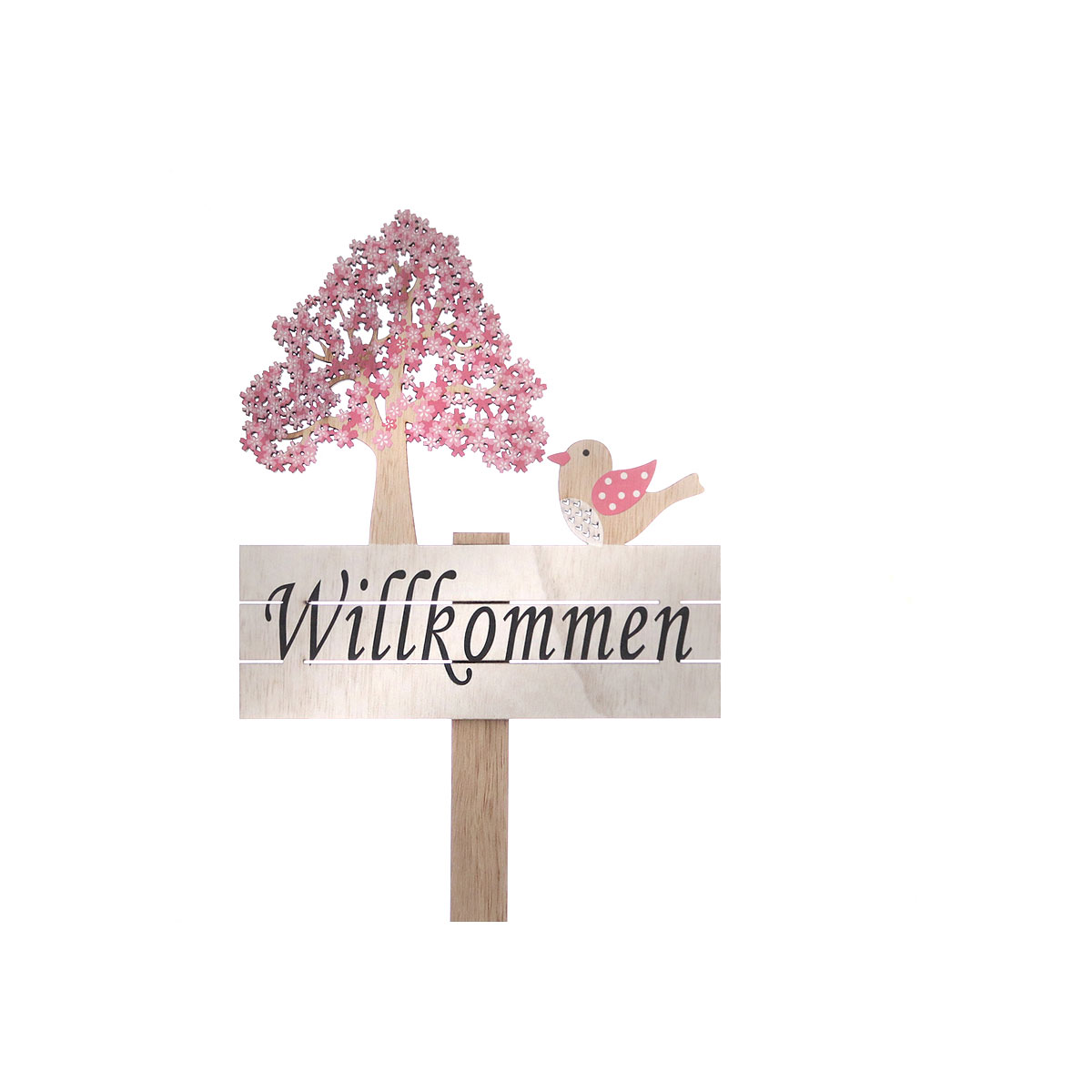 Stecker mit Willkommensschild 22 x 26 cm rosa/natur