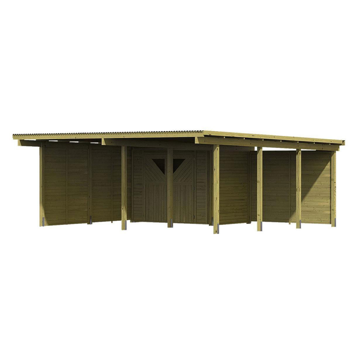 Karibu Doppelcarport Eco 2 Variante B inkl Abstellraum mit 2 Seitenwänden und Rückwand