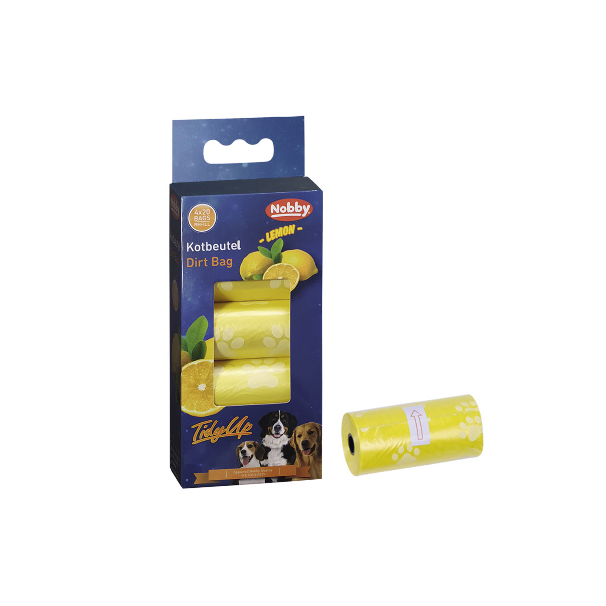 Kotbeutel TidyUp Zitrone mit Pfotendruck 4 Rollen a 20 Beutel