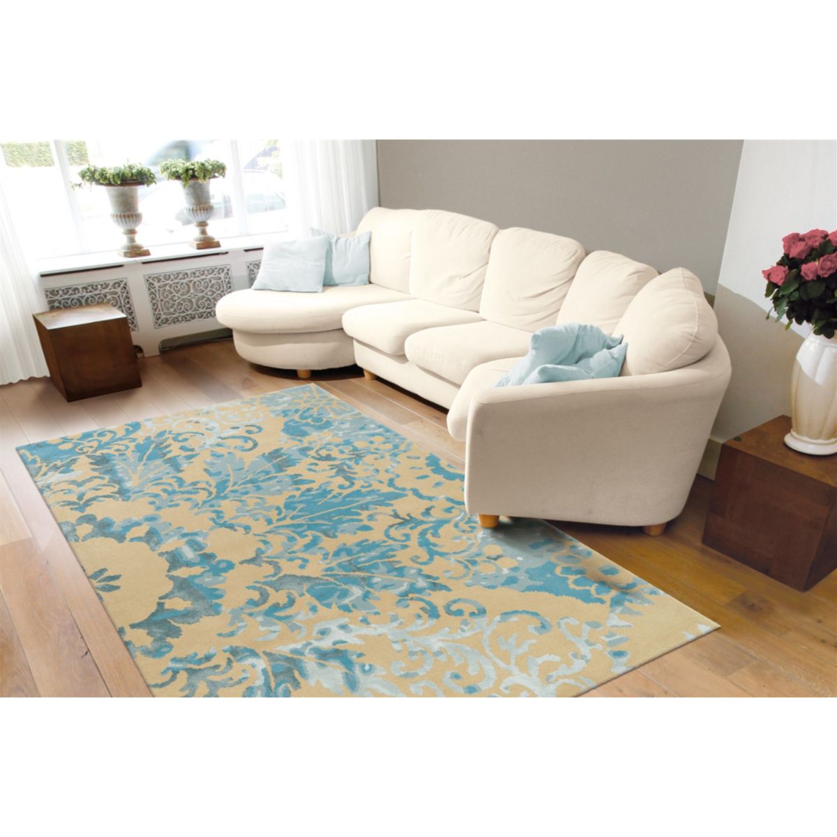 Satin 8061 Creme / Türkis 120cm x 180cm Bild 2