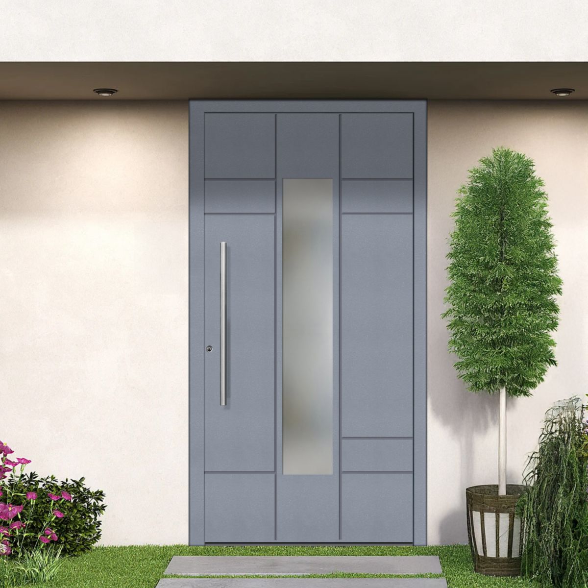 Schüco Aluminium Haustür 603 Como Excellent 1100 x 2100 mm RAL9016/7040 DR