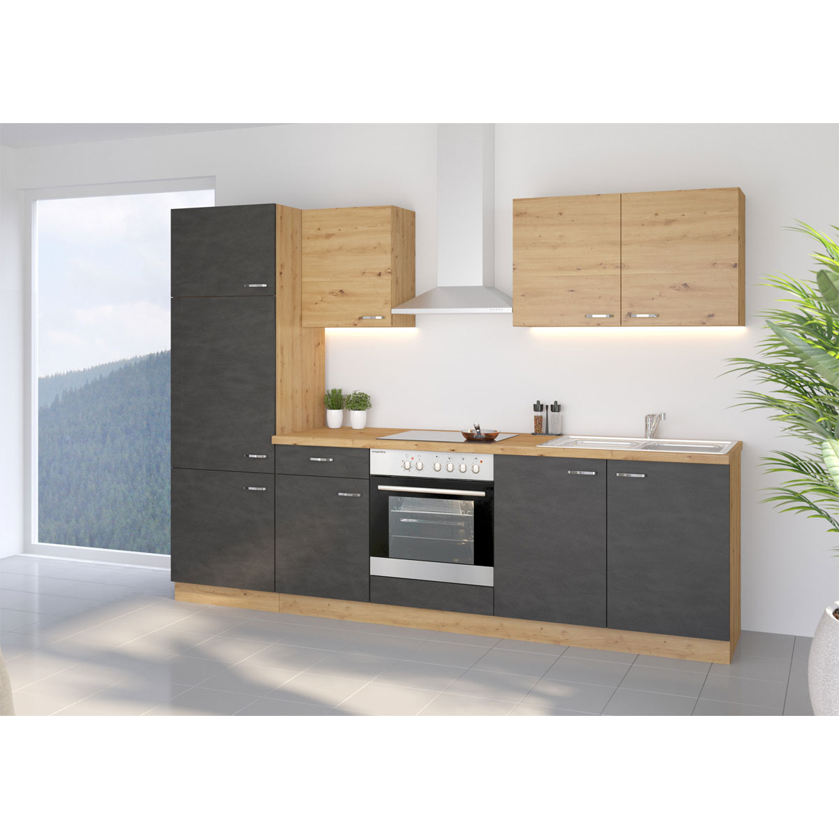 Küchenzeile Alina Eiche Artisan Matera anthrazit 270 cm Bild 3