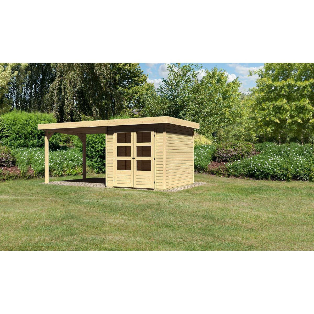 Karibu Gartenhaus Askola mit Anbaudach 260 cm naturbelassen 213 x 217 x 218 cm