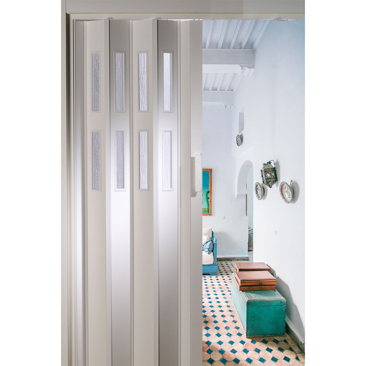 FORTE Kunststoff-Falttür Luciana B 88,5 x H 202 cm weiß 2 Fenster Bild 2