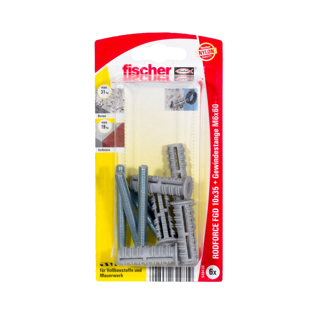 Fischer  Gewindestangendübel RodForce M6 x 35 mm mit 60 mm Gewindestange 4 Stück