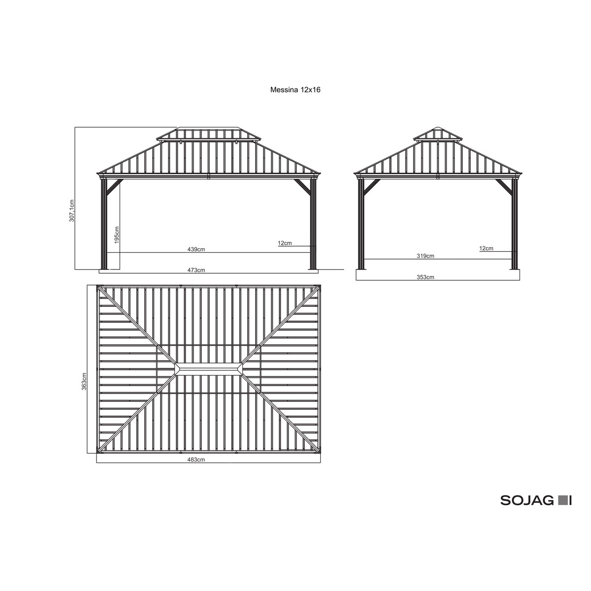 Sojag Pavillon Messina 1216 inkl. Moskitonetz 363x483x307,1cm Anthrazit Bild 10