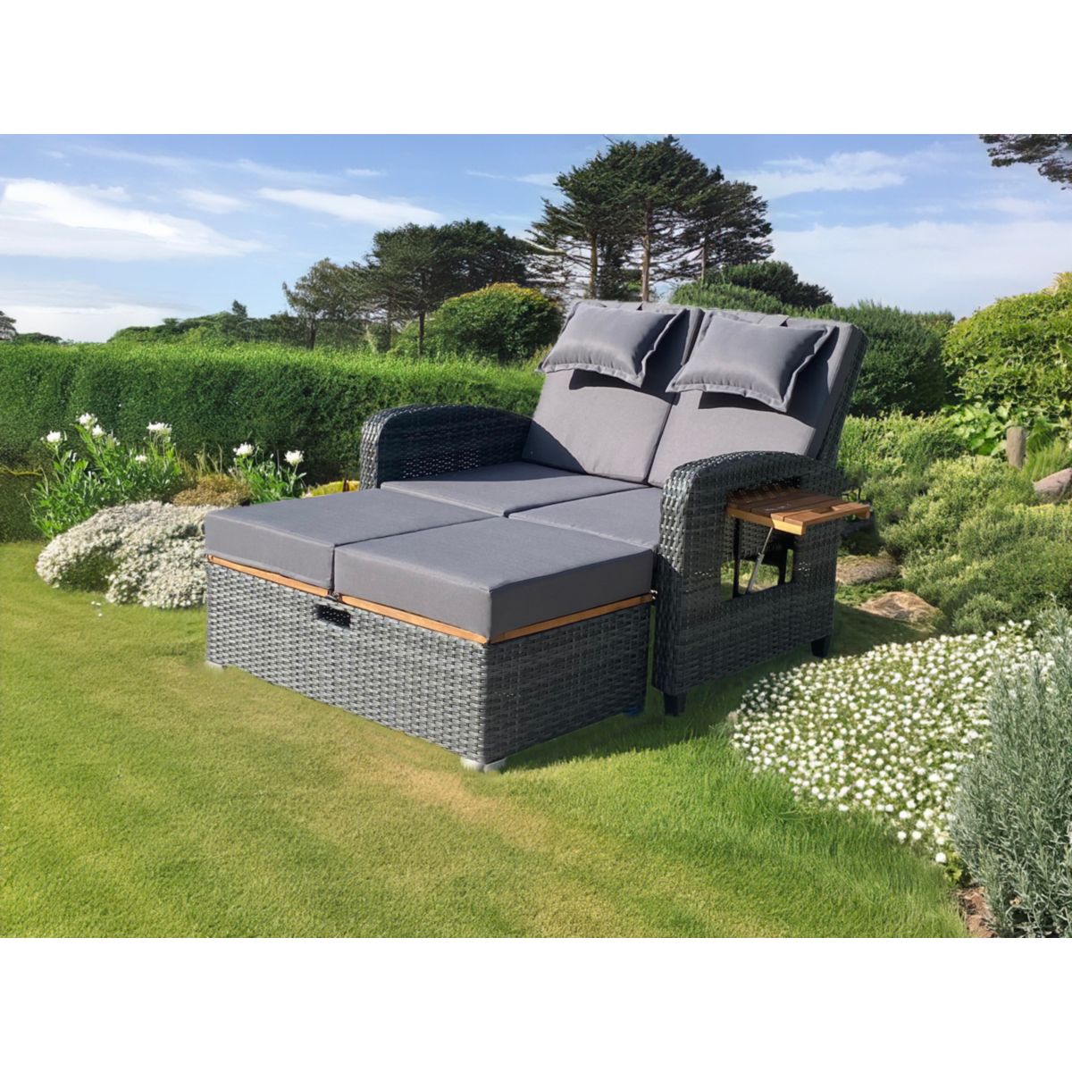 Garden Pleasure Funktionssofa BARI Stahl, Kunststoffgeflecht, Akazie Bild 8