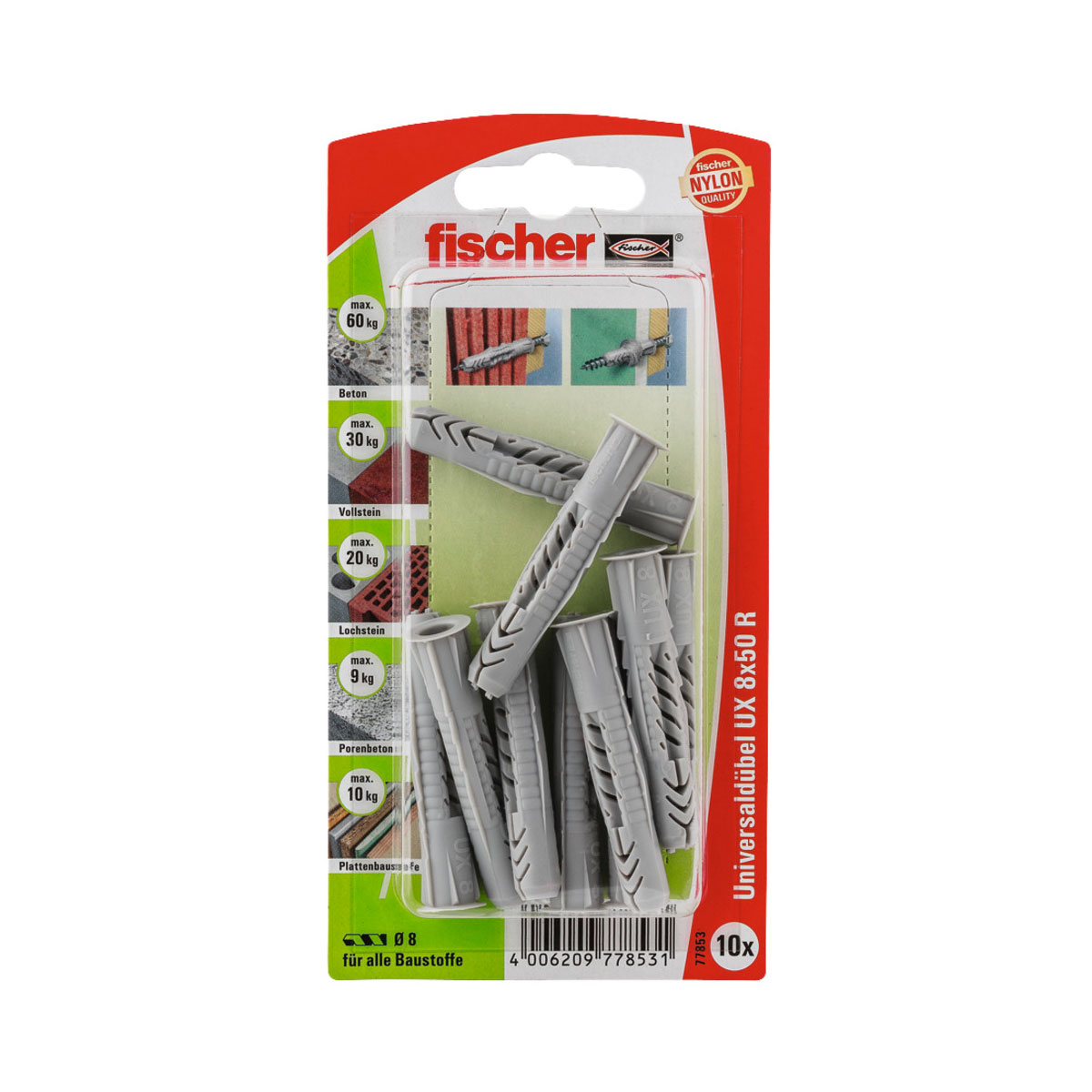 Fischer  Universaldübel UX 8 x 50 mm mit Rand 10 Stück