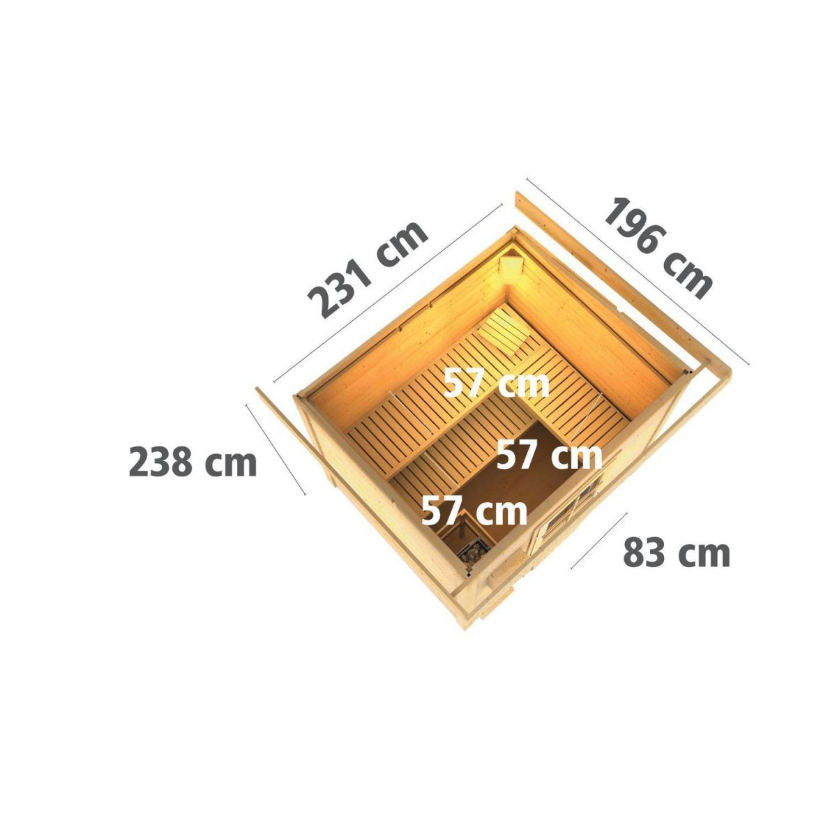 Karibu Saunahaus Norge 38 mm 9 kW Ofen externe Strg moderne Tür Bild 11
