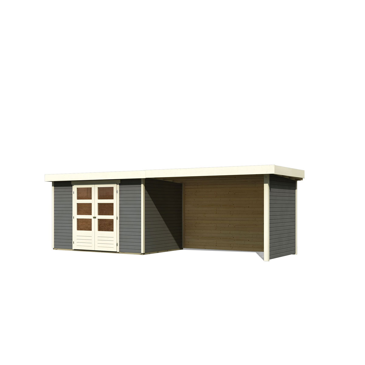 Karibu  Gartenhaus Askola 4 terragrau mit Anbaudach und Seiten Bild 3