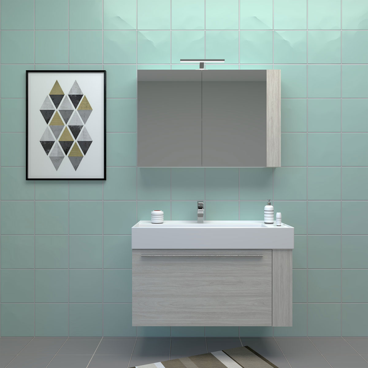 Progetto Idea Stella Badmöbel DOMUS 100 Ulme creme mit Spiegelschrank und Lampe Bild 3