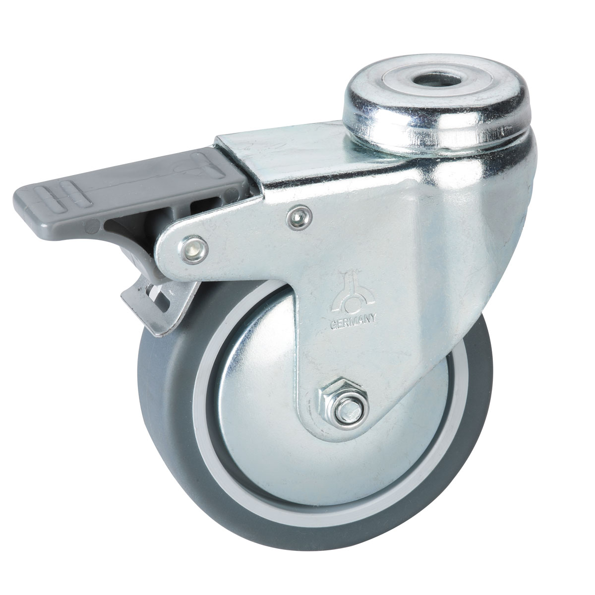 Dörner + Helmer Apparate-Lenkrolle mit TPE-Lauffläche und Fadenschutz 75 x 25 mm mit Rückenloch und Feststeller