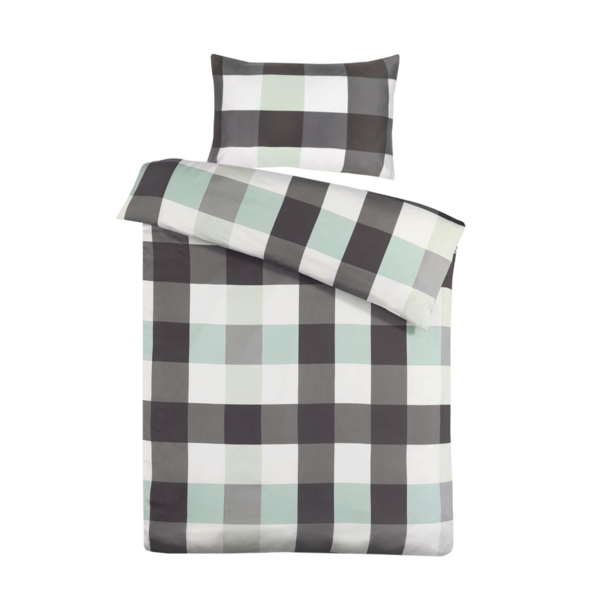 Bettwäsche Nevada 125-FR Anthrazit / Mint 220cm x 240cm / 65cm x 65cm (2 Stück)