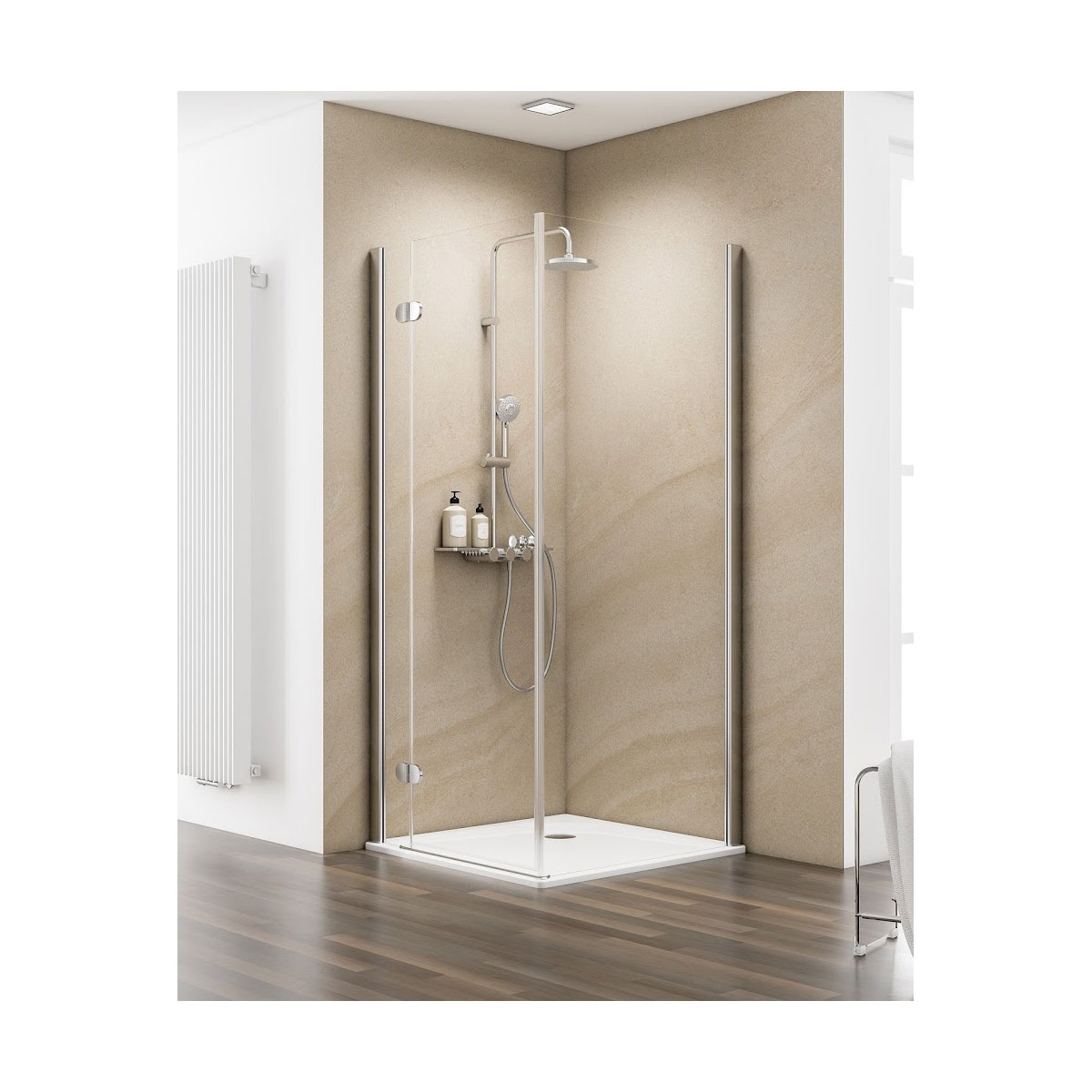 Schulte Drehtür MasterClass inkl Seitenwand Montage auf Duschwanne links