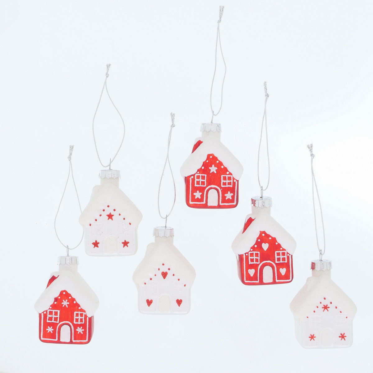 Weihnachtsanhänger Nellas sortiert Haus 5 x 4 x 7 rot weiß Glas Bild 1